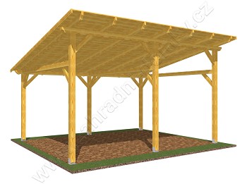 Pergola Klasik 350x470, sklon krokví 10°, prkenný záklop