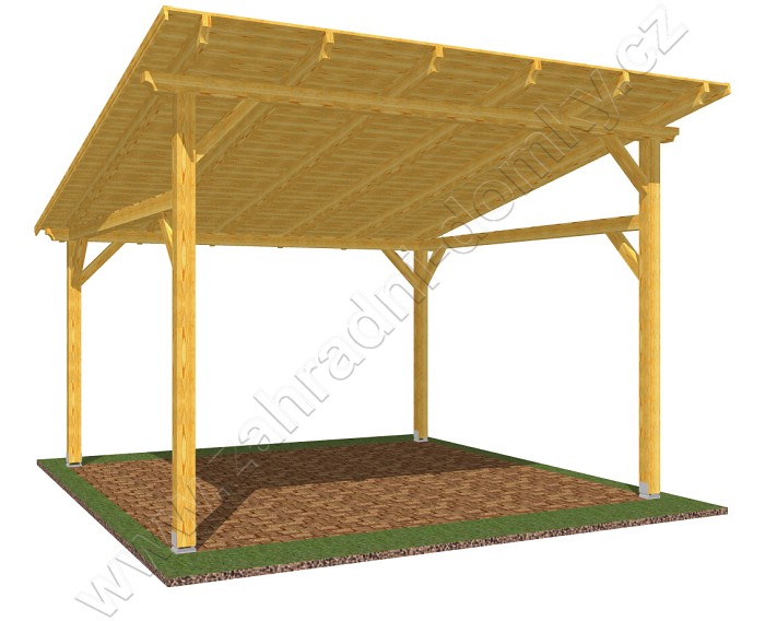 Pergola Klasik 350x370, sklon krokví 10°, prkenný záklop