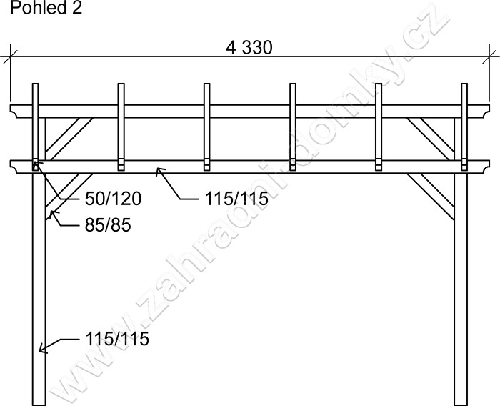 Pergola Klasik 300x370, sklon krokví 10° - pohled 2