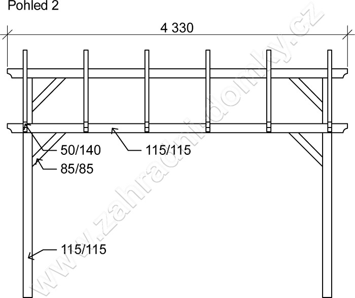 Pergola Klasik 350x370, sklon krokví 10° - pohled 2