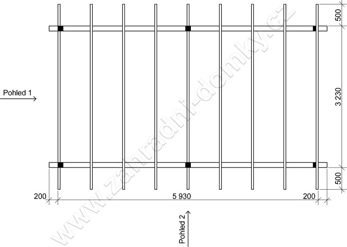 Pergola Standard 300x570, sklon krokví 10° - půdorys