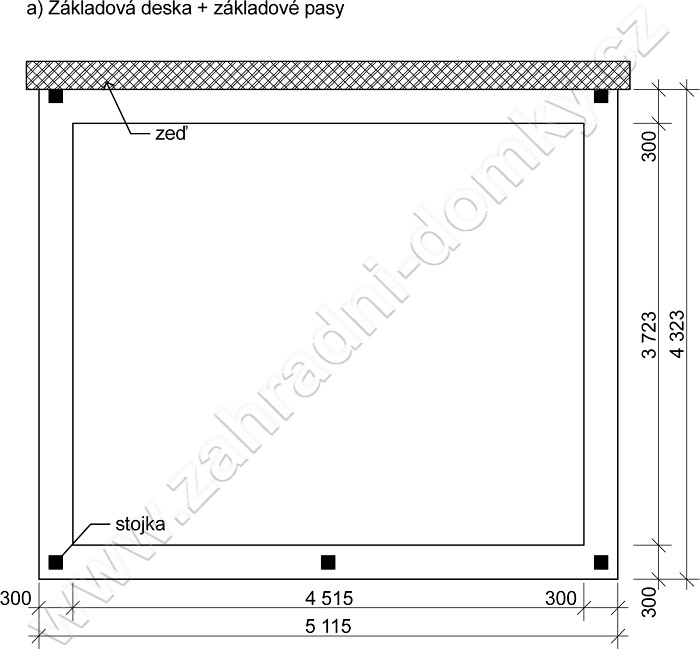 Přístřešek 400x470, sklon krokví 10° - betonová deska