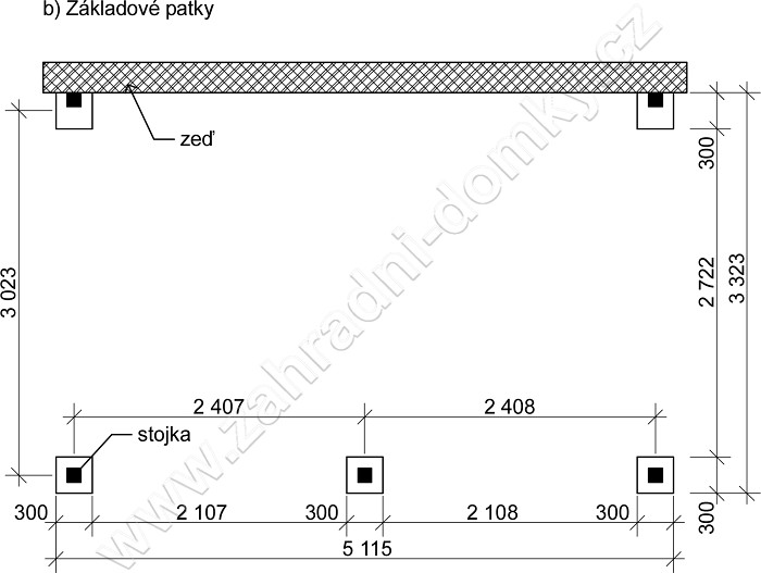 Přístřešek 300x470, sklon krokví 10° - betonové patky