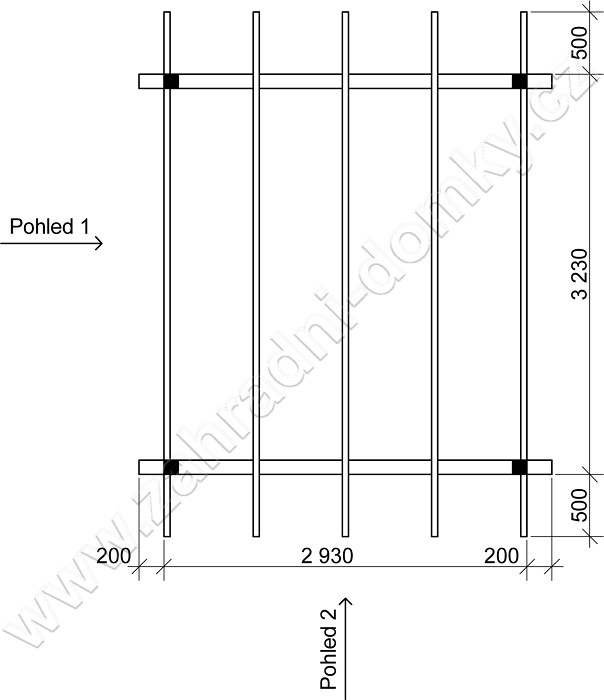 Pergola Standard 300x270, sklon krokví 10° - půdorys