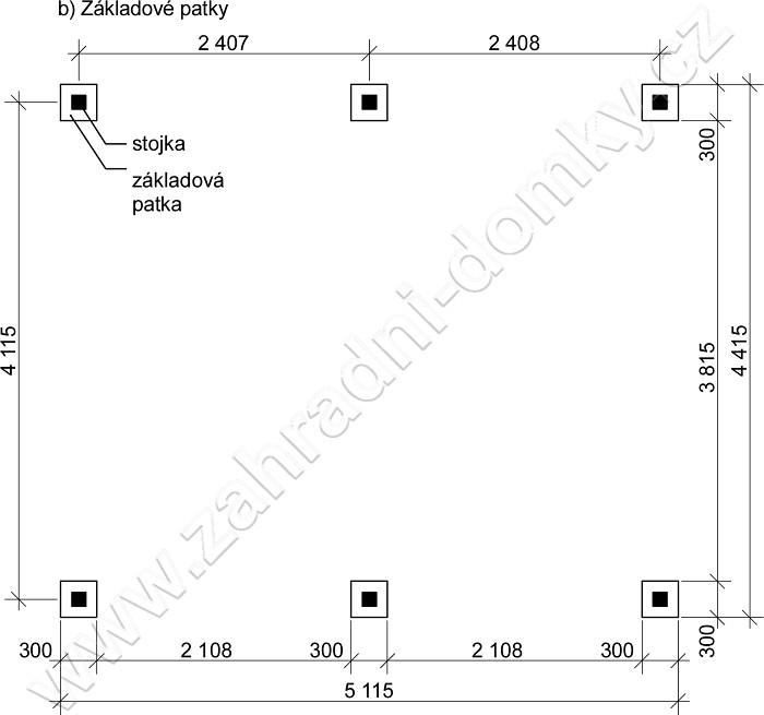 Pergola Klasik 400x470, sklon krokví 10° - betonové patky