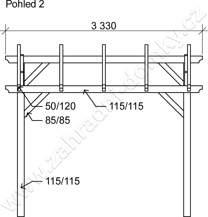 Pergola Standard 300x270, sklon krokví 10° - pohled 2