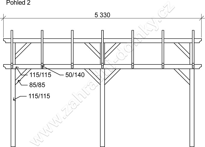 Pergola Klasik 400x470, sklon krokví 10° - pohled 2