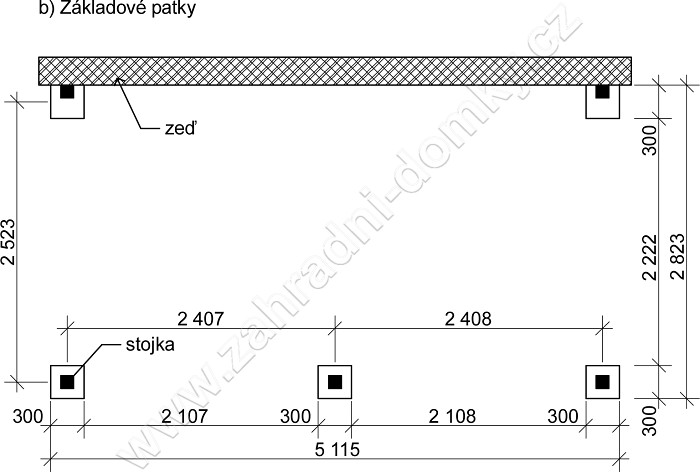 Přístřešek 250x470, sklon krokví 10° - betonové patky