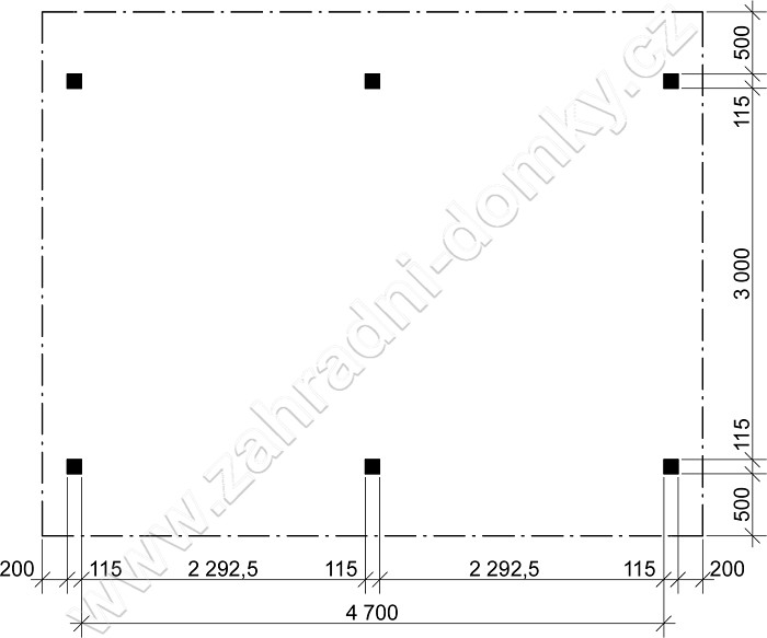 Pergola Standard 300x470, sklon krokví 10° - stojky