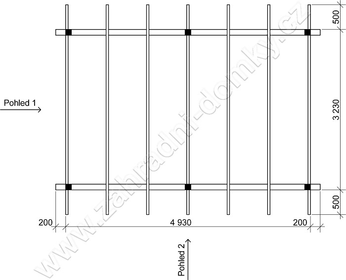 Pergola Standard 300x470, sklon krokví 10° - půdorys