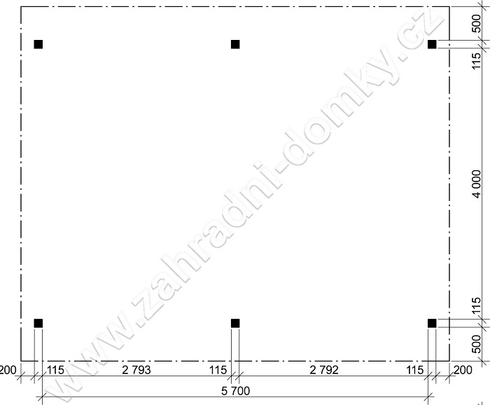 Pergola Klasik 400x570, sklon krokví 10° - stojky