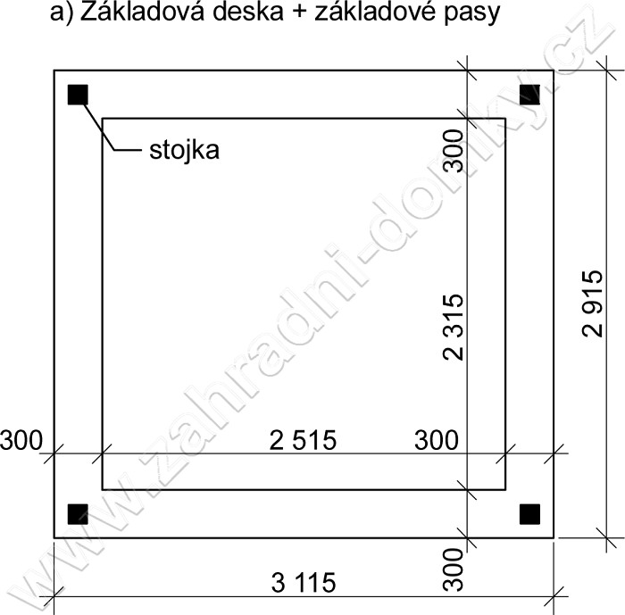 Pergola Standard 250x270, sklon krokví 10° - betonová deska