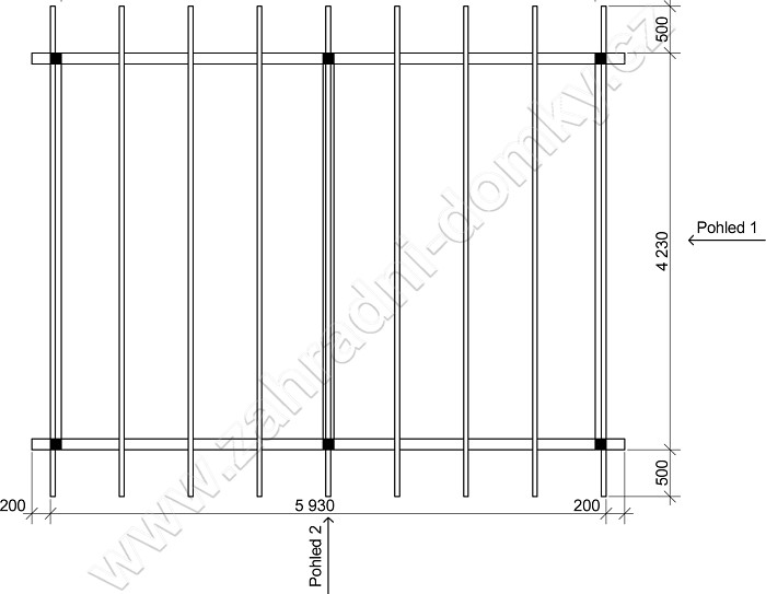 Pergola Klasik 400x570, sklon krokví 10° - půdorys