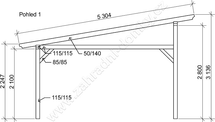 Pergola Klasik 400x470, sklon krokví 10° - pohled 1