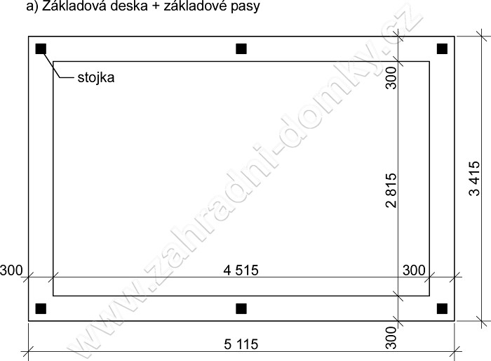 Pergola Standard 300x470, sklon krokví 10° - betonová deska