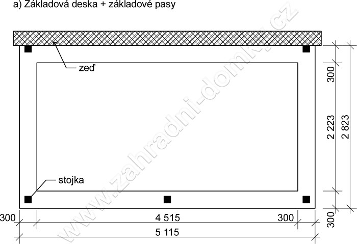 Přístřešek 250x470, sklon krokví 10° - betonová deska