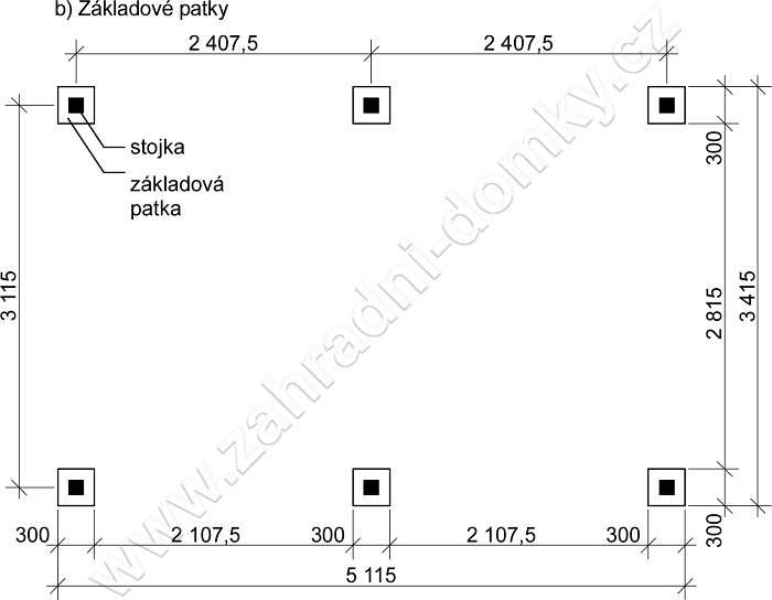 Pergola Standard 300x470, sklon krokví 10° - betonové patky