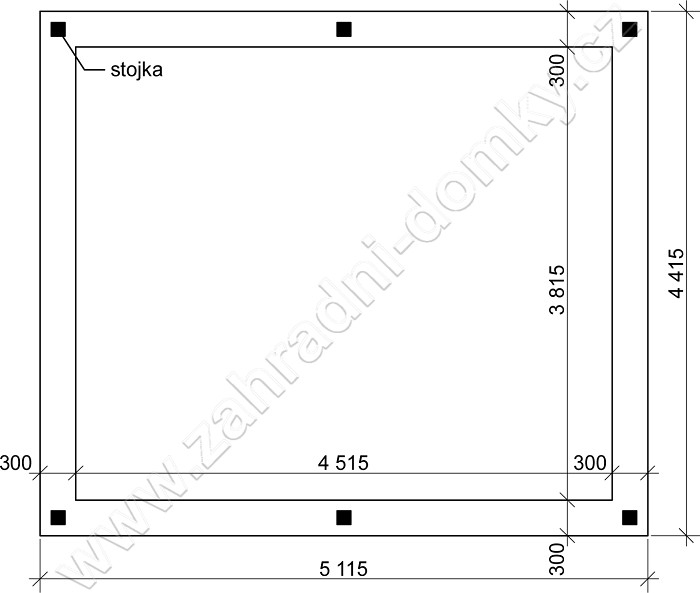 Pergola Klasik 400x470, sklon krokví 10° - betonová deska