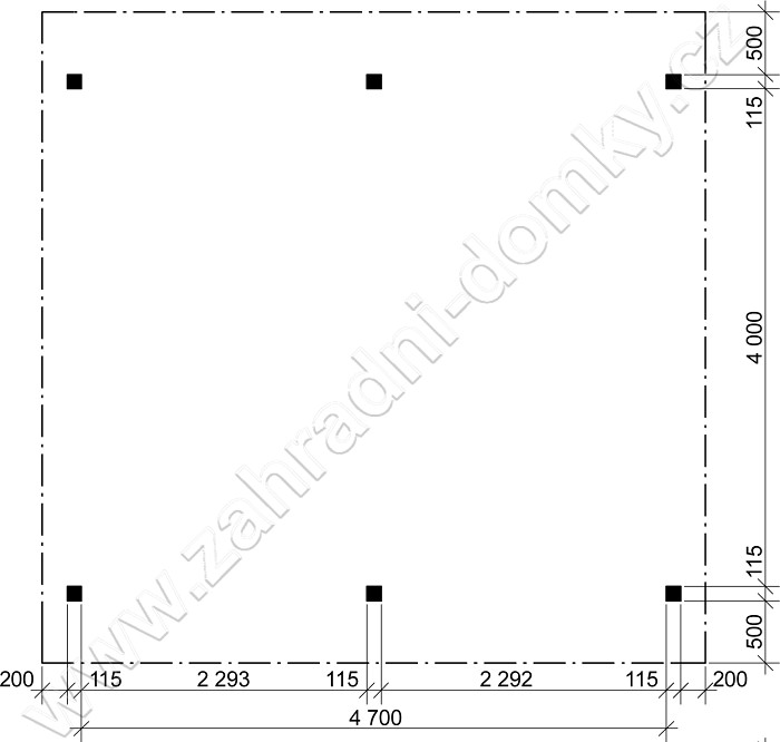 Pergola Klasik 400x470, sklon krokví 10° - stojky