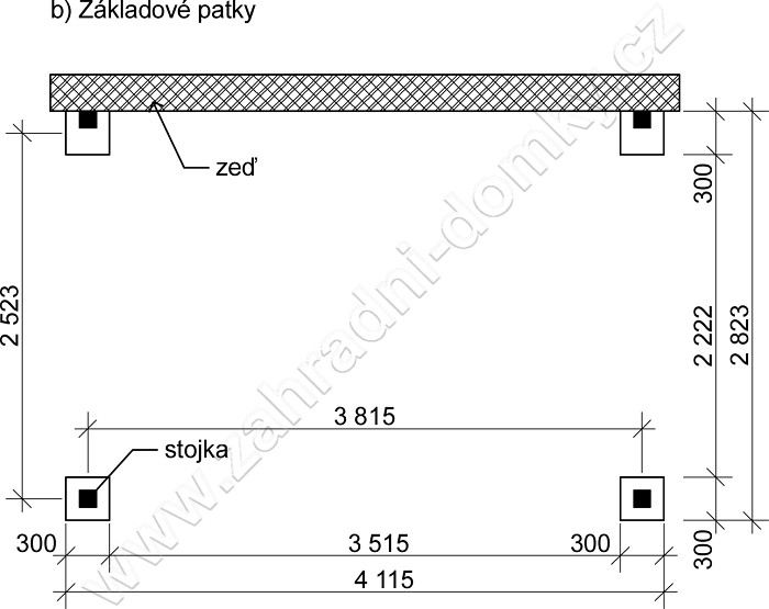 Přístřešek 250x370, sklon krokví 10° - betonové patky