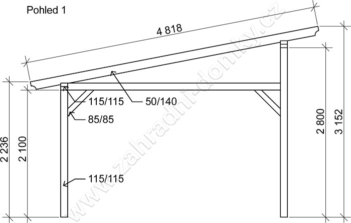 Pergola Klasik 350x370, sklon krokví 10° - pohled 1