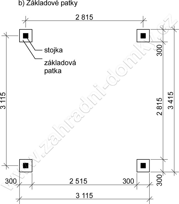 Pergola Standard 300x270, sklon krokví 10° - betonové patky