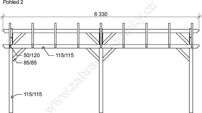 Pergola Standard 300x570, sklon krokví 10° - pohled 2