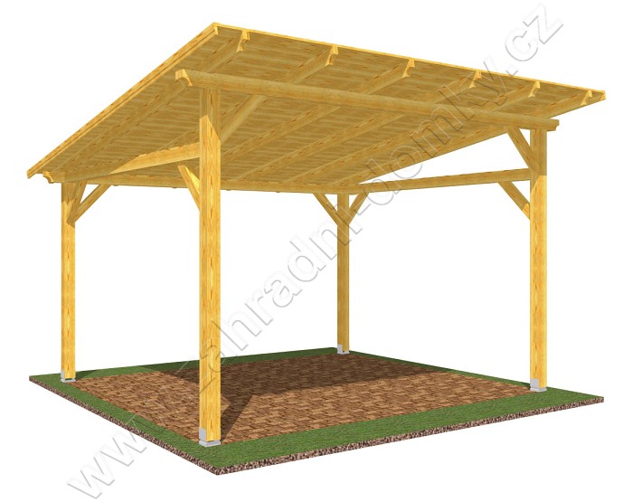 Pergola Klasik 300x370, sklon krokví 10°, prkenný záklop