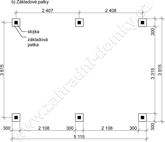 Pergola Klasik 350x470, sklon krokví 10° - betonové patky