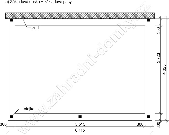 Přístřešek 400x570, sklon krokví 10° - betonová deska