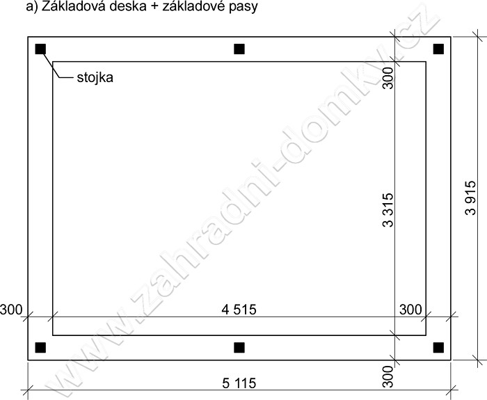 Pergola Klasik 350x470, sklon krokví 10° - betonová deska