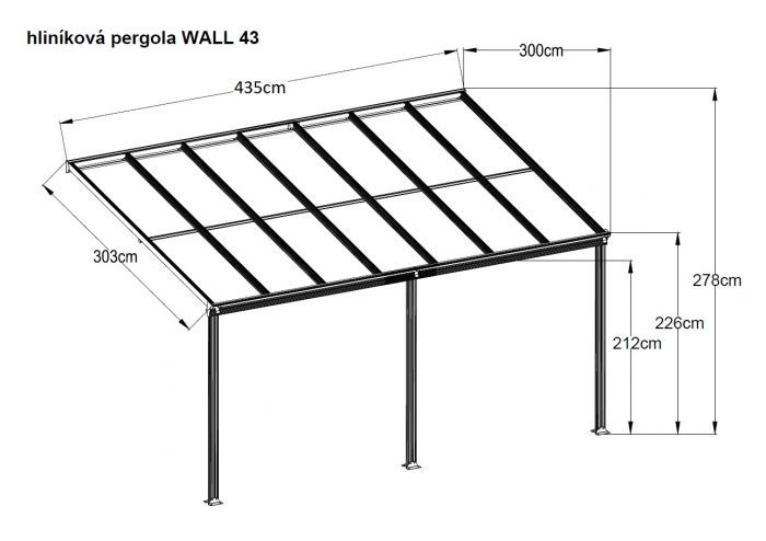 hliníková pergola WALL 43 antracit   opál PC