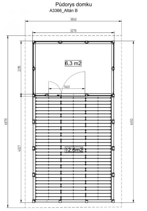 Zahradní altán Herold A3366 B Plus s plnou boční stěnou a terasovou podlahou (6,3 + 12,6 m2)